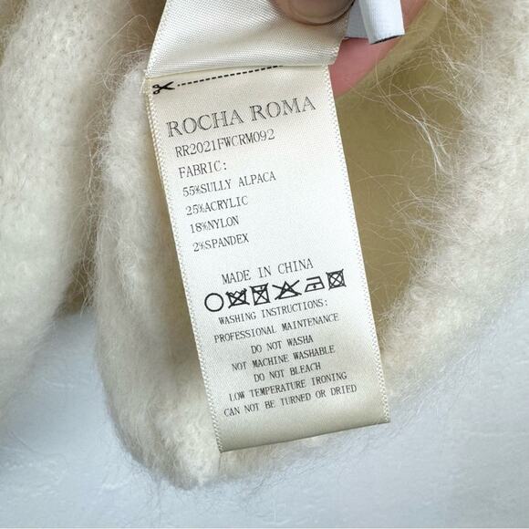 ROCHA ROMA Straight Neck Rhinestone Bow Off-The-Shoulder Alpaca Sweater Cream - Picture 15 of 15